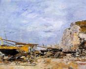 尤金 布丹 : Etretat, Boats Stranded on the Beach